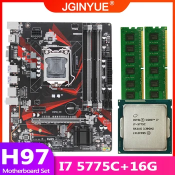 

JGINYUE H97 motherboard LGA 1150 set kit with intel I7 5775C processor and DDR3 16GB(2*8GB) Desktop memory H97M-VH