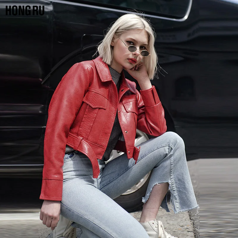 

England locomotive style Crocodile pattern short pu leather jackets female adjustable great quality leather jackets wq2319