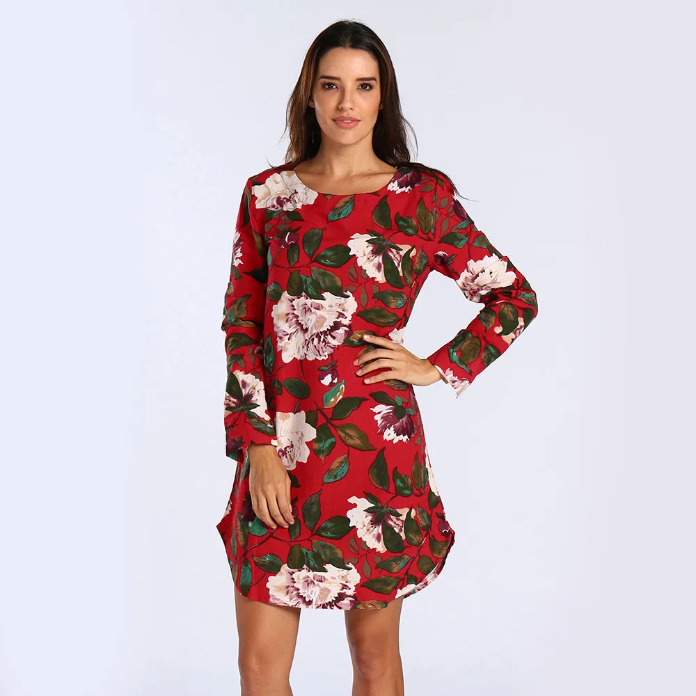 

2019 fashion dress Women Lady Floral Print Dress Summer Party Short Sleeve Dress Plus Size