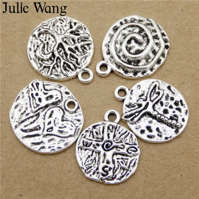 Julie Wang, 5 шт., античное серебро, подвески, сплав, смешанное дерево, крест, сердце, стрекоза, подвеска, ожерелье, браслет, ювелирное изделие, аксессуары