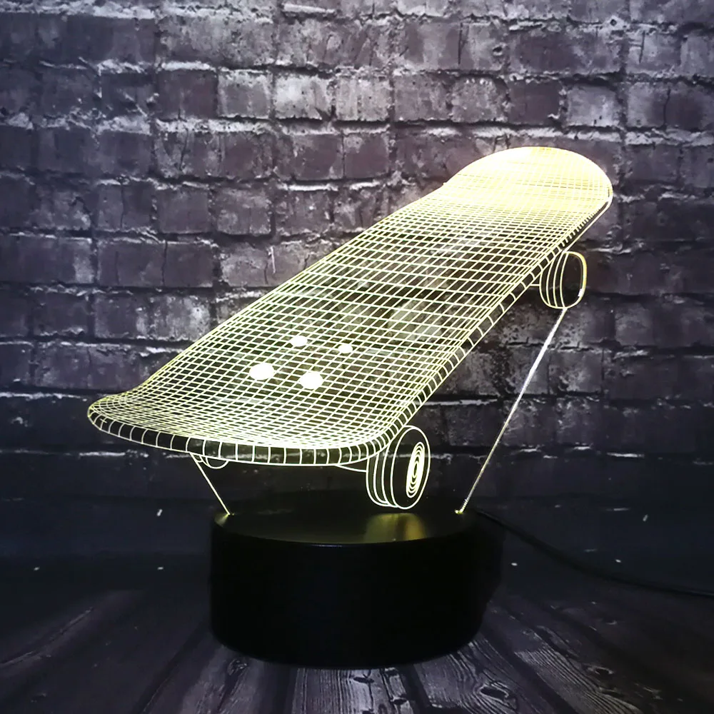 Спортивный скейтборд 3D светодиодный USB лампа трехмерные инновационные настольные компьютеры светильники RGB контроллер настроение сенсорный пульт дистанционного декора игрушка