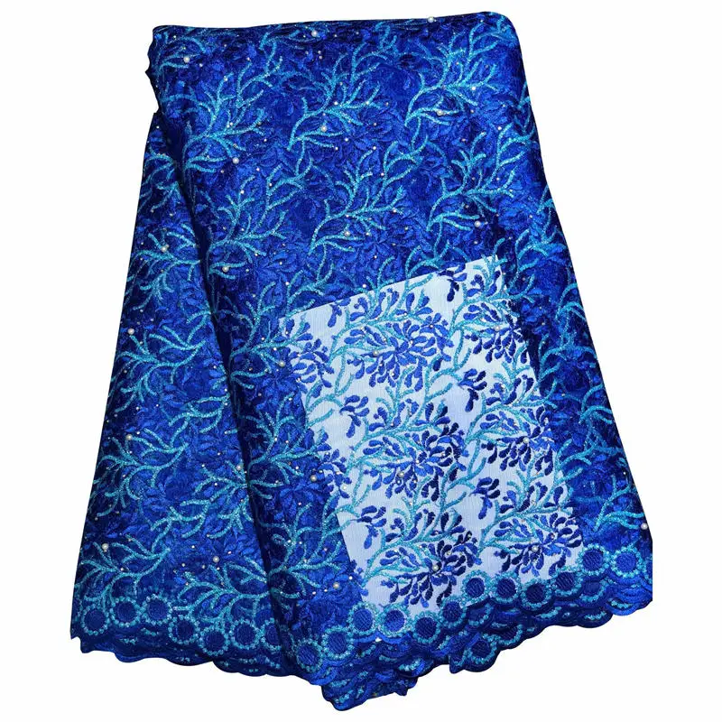 Африканский материал, вышитая бисером кружевная ткань для свадьбы, фиолетовая французская кружевная ткань, Высококачественный кружевной материал - Цвет: royal blue