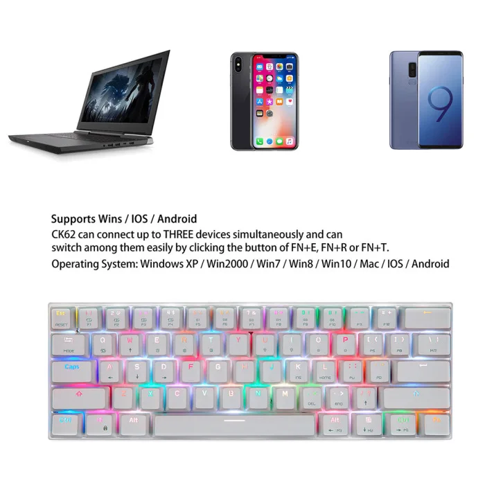 Bluetooth Проводная Механическая клавиатура с цветовой моделью RGB Подсветка 61 клавиши клавиатуры для планшетных компьютеров JHP-Best