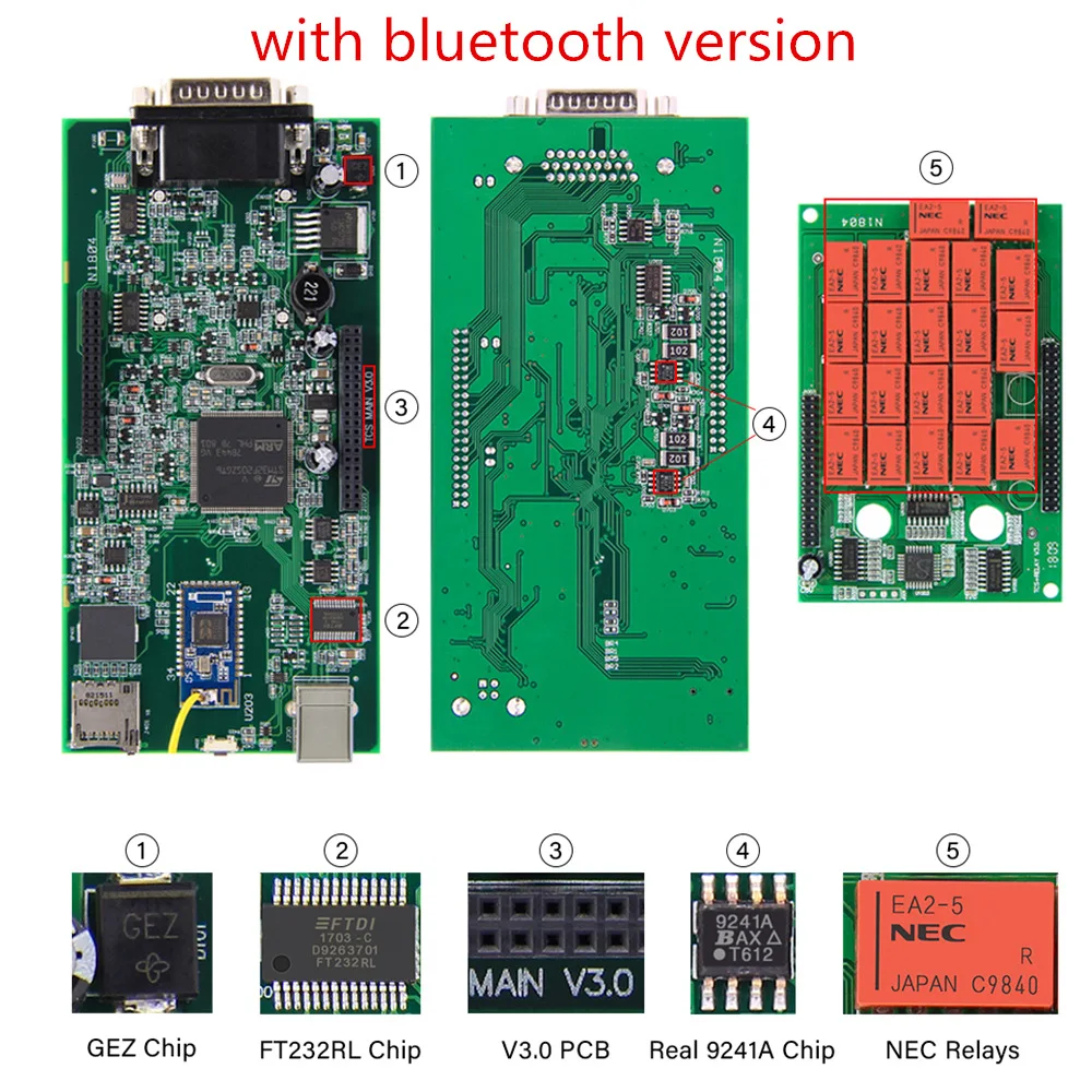 TCS Pro. R3/. R1 V3.0 PCB NEC Реле 9241A Bluetooth Multidiag Pro OBDII Автомобильный грузовик диагностический инструмент OBD2 сканер,00