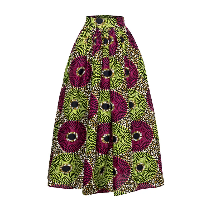 african robe Ankara African Wax Print Maxi Skirt Green Ankara Swing Clothes For Women Long Beach Skirt Elastic Lady Fashion african suit