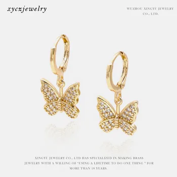 

American Popular Ear Stud Women Ornament Wholesale Manufacturers Fashion Gold-Plated Zircon Earrings Butterfly Earrings
