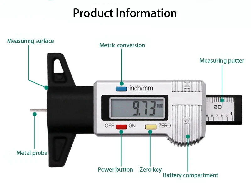 Высокоточный цифровой измеритель Глубина рисунка протектора шин давление износ индикатор обнаружения измеритель для автомобилей грузовые автомобили Электронный штангенциркуль
