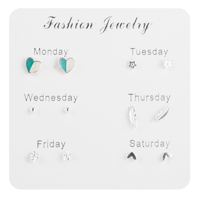 Pairs Stud Earrings Set for Women Statement Heart Star Snowflake Flower Crystal Pearl One Week Minimalist Set of Earrings Gift