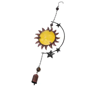 

1Pc Sun Shape Pendant Wind Chime Iron Art Glass Wind Bell Hanging Ornament Retro Garden Decaration Pendant