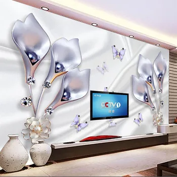 

Custom Mural Wallpaper 3D Stereo Tulip Jewelry Silk Wall Paper Living Room TV Sofa Bedroom Background Wall Decor Luxury Frescoes