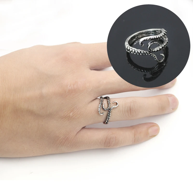 Punky-de-La-Vendimia-de-Acero-de-Titanio-de-Acero-Inoxidable-Anillo-Pulpo-Tent-culos-de