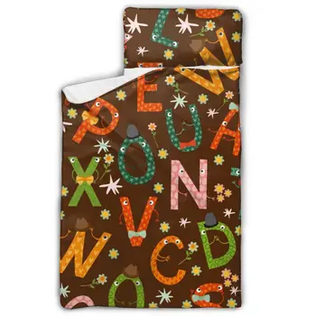 

Toddler Rolled Nap Mat Pad Anti-kick Quilt with Removable Pillow Cute And Cheerful Letters English Alphabet Baby Sleeping Bag