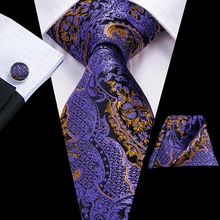 Hi-Tie Шелковый мужской фиолетовый галстук Роскошный Галстук Пейсли носовой Запонки Набор Новые свадебные вечерние модные деловые галстуки для мужчин