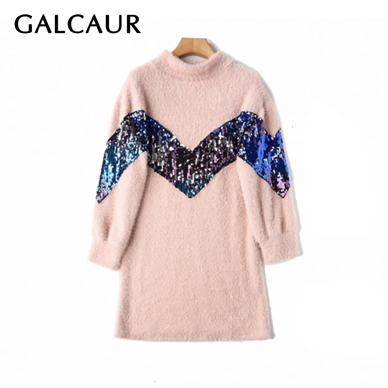 GALCAUR Korean Knitted Women's Sweater O Neck Long Sleeve Oversize Patchwork Sequin Pullover Sweaters Female 2020 Fashion New | Женская