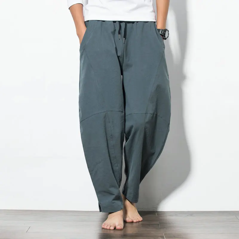 Autumn Plus Size Hip Hop Harem Pants Men Casual Loose Trousers Drawstring Joggers 5XL Chinese style Cotton Linen wide leg pants
