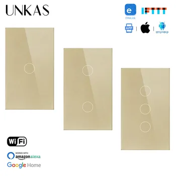 

UNKAS 1/2/3 Gang Crystal Glass Panel US Standard WIFI Touch Light Switch Ewelink APP Smart Home Null And Fire Line