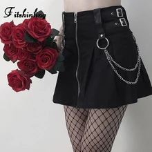 Fitshinling Goth темная цепь Осенняя юбка на молнии тонкая высокая Талия Короткие Юбки Женская одежда готический черный низ Faldas Mujer