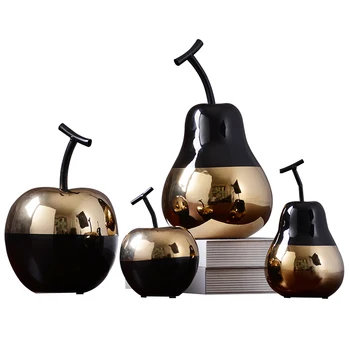 

Nordic Metal White Ceramic Fruit Ornaments Simple Living Room Wine Cabinet Model Room Decorations Metal Crafts