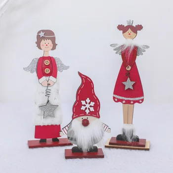 

2pcs Decorative Christmas Ornament Wooden Faceless Doll Decor Adorable Crafts for Home Room Office Desktop (Red + Grey)