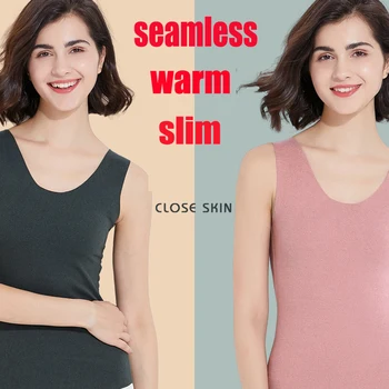 

Winter new self-heating double-faced velvet warm vest female seamless inside wear round neck bottoming vest top women underwear