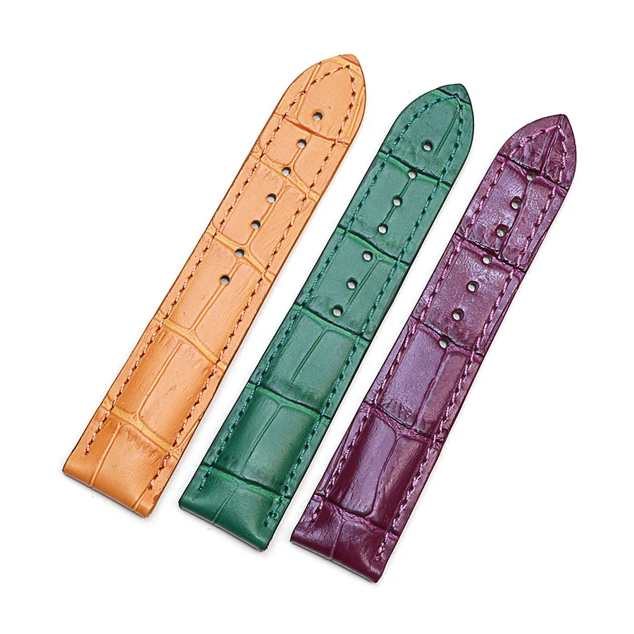 SAUPPO, цветной ремешок из коровьей кожи, ремешок для часов, красный, белый, зеленый, черный, желтовато-коричневый, фиолетовый, аксессуары для женских часов