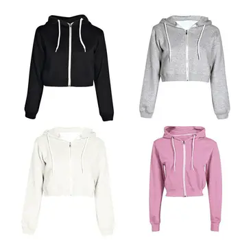 

Casual New Women Fashion Loose Punk Hooded Hoodie Long Sleeve Stylish Crop Top Spring Autumn Thin Sweatshirt Zipper Tracksuit