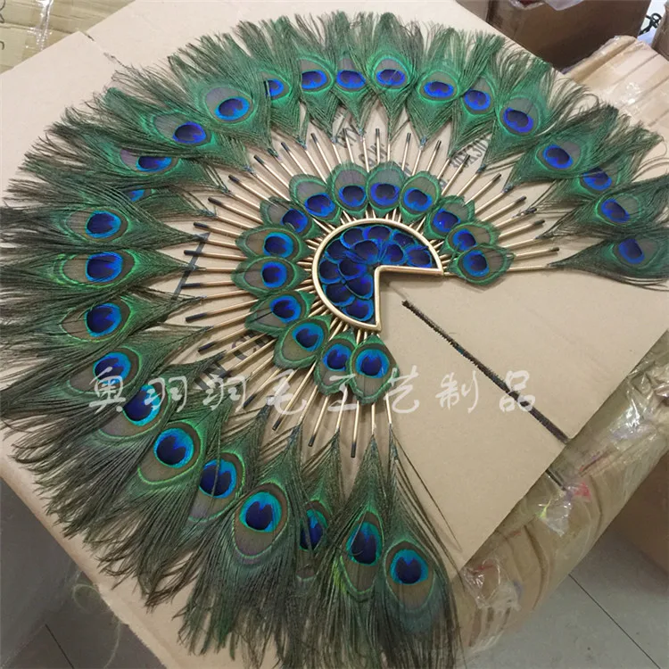 Peacock feather fan chinese fan gifts Creative wall decoration for living room iron feather wedding fan gifts for grandfather