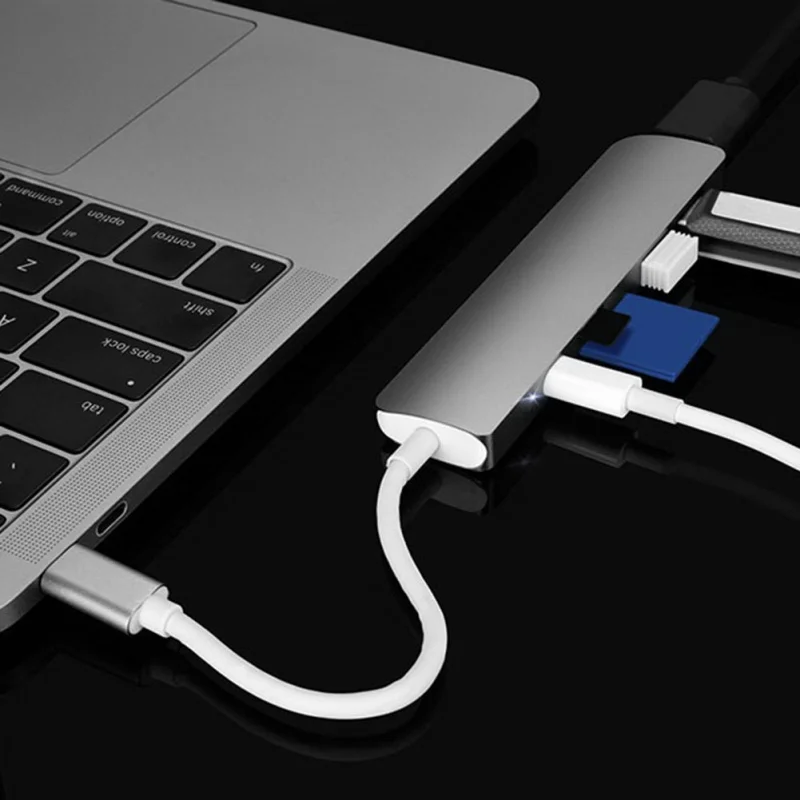 Профессиональный 5 в 1 usb-хаб алюминиевого сплава Тип-C USB Hub адаптер супер Скорость USB 3,0 Порты SD/TF кард-ридер для Macbook ультрабук
