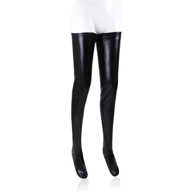 S-2XL черные кожаные чулки больших размеров сексуальные чулки для танцев на шесте силиконовые чулки сексуальное женское бельё латексная Клубная одежда