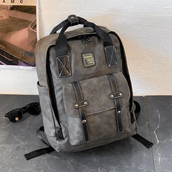 

Retro Outdoor Backpack Large Capacity PU Leather Shoulder Bag Handbag Laptop Bag Zipper Backpack College Student Schoolbag LD070