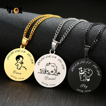 

Vnox Custom New Born Pendants Stainless Steel Metal Men Neckalces Cute Baby Head Portrait Mom Dad Kids Lucky Meaningful Gift