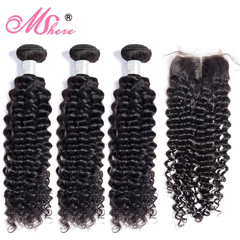 

Human Hair Bundles With Closure Deep Wave Hair Lace Closure With Bundles Brazilian Hair Weave Bundles Mshere Non Remy Hair