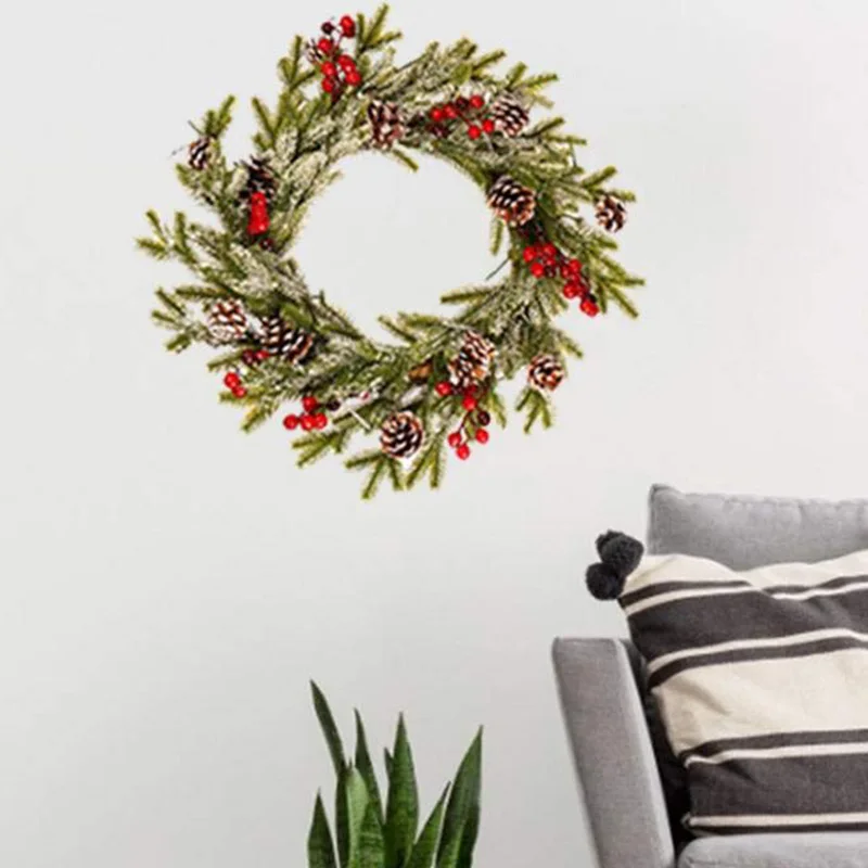 ABUI-Рождественская гирлянда PE Pine Cone Красный Фруктовый венок романтическое Рождественское украшение белый Флокированный кулон с морозным орнаментом A