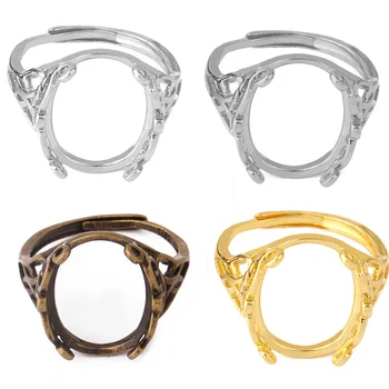 

Silver Plated Adjustable Blank Base Ring Setting With Fit 12x15mm Bezel Tray For Glass Cabochon DIY Jewelry Accessories