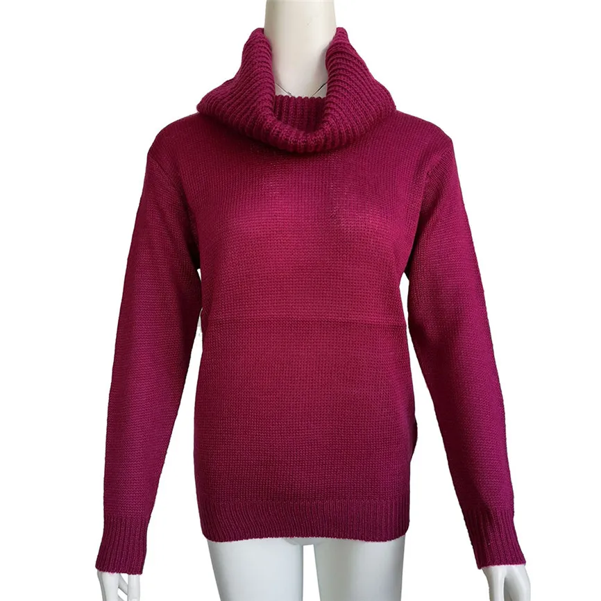 Женская водолазка с высоким воротником, Женский однотонный вязаный свитер с длинными рукавами, джемпер, топ, блузка