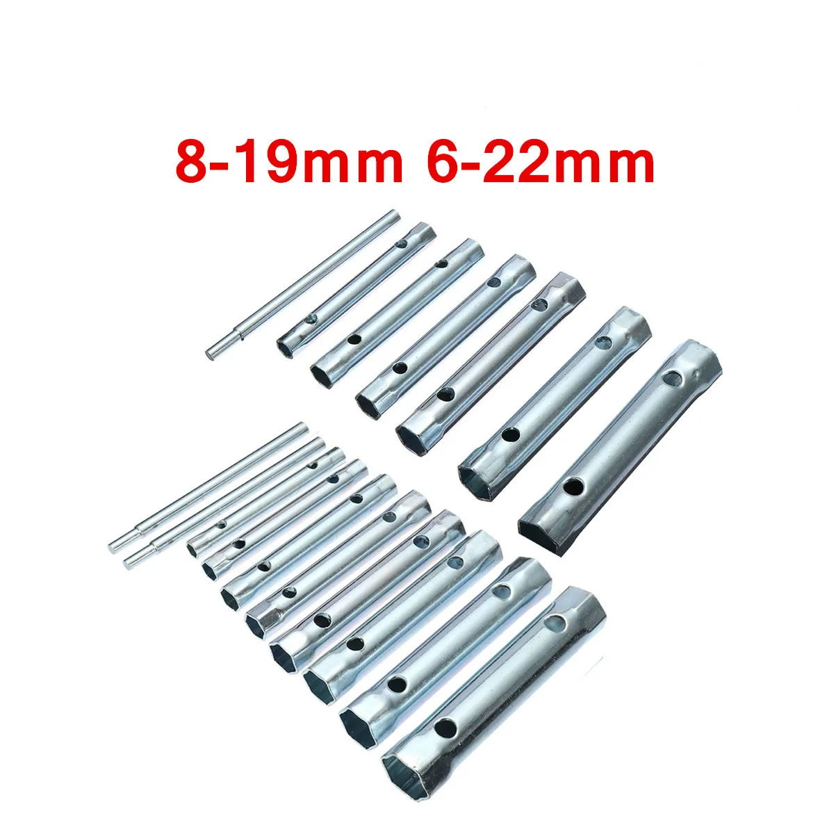 

6PC/10PC 8-19mm 6-22mm Metric Tubular Box Plumb Repair Steel Double Ended Wrench Set Tube Bar Spark-Plug Spanner for Automotive