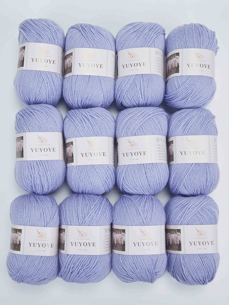 YUYOYE 100% Merino Wool Yarn for Knitting 4-Ply Luxury Warm Crochet Soft Hand-knitted Wool Yarn Ball Scarf Anti-Pilling Yarn 50g 6