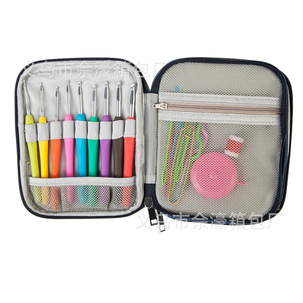 Amazon Hot Sales Knitted Bag 9 TPR Aluminum Crochet Hook Weaving Tool Plastic Fittings Crochet Hook Set