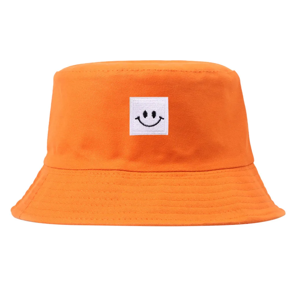 Smile Face Outdoor Bucket Hat Men Women Summer Embroidery Fishing Sunscreen Bucket Hat Casual Men Women Fisherman Hat - Цвет: Оранжевый