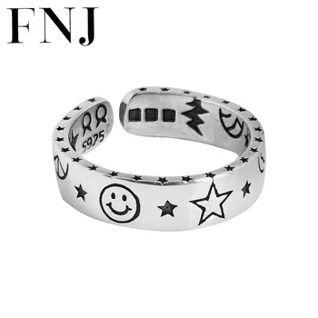 

FNJ Smile Rings 925 Silver Adjustable Size Open Popular S925 Solid Silver Ring for Women Jewelry Fine