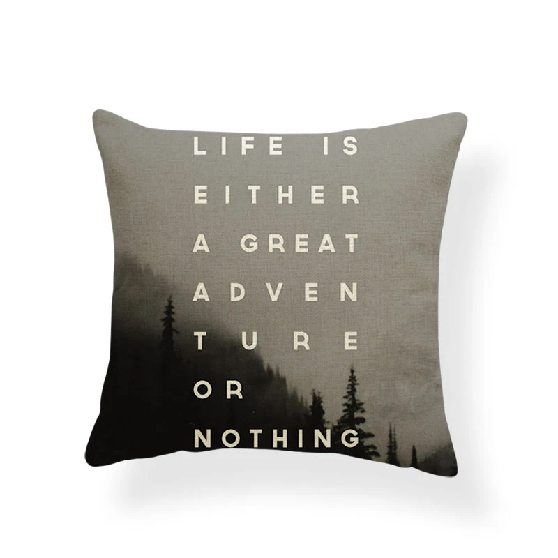 Custom Landscape Cushion Cover Black Text Forest Ocean Geometry Pillow Living Room Linen Linen 45*45Cm Decoration Throw Pillow
