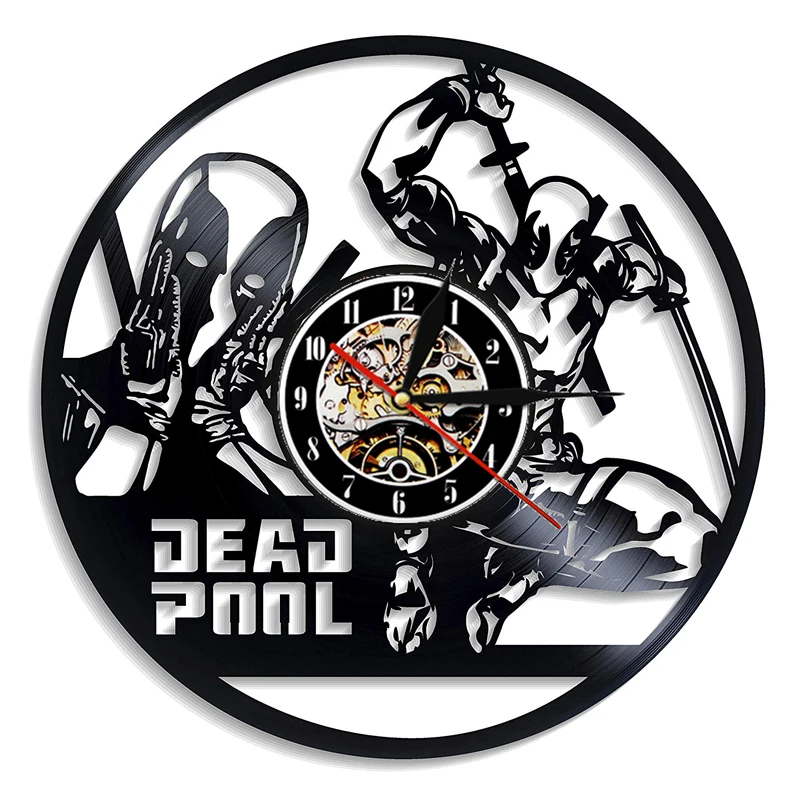 Vintage Vinyl Record Wall Clock Modern Design Deadpool Marvel Comics Hanging Watch Vinyl Wall Clocks Home Decor Gifts for Men