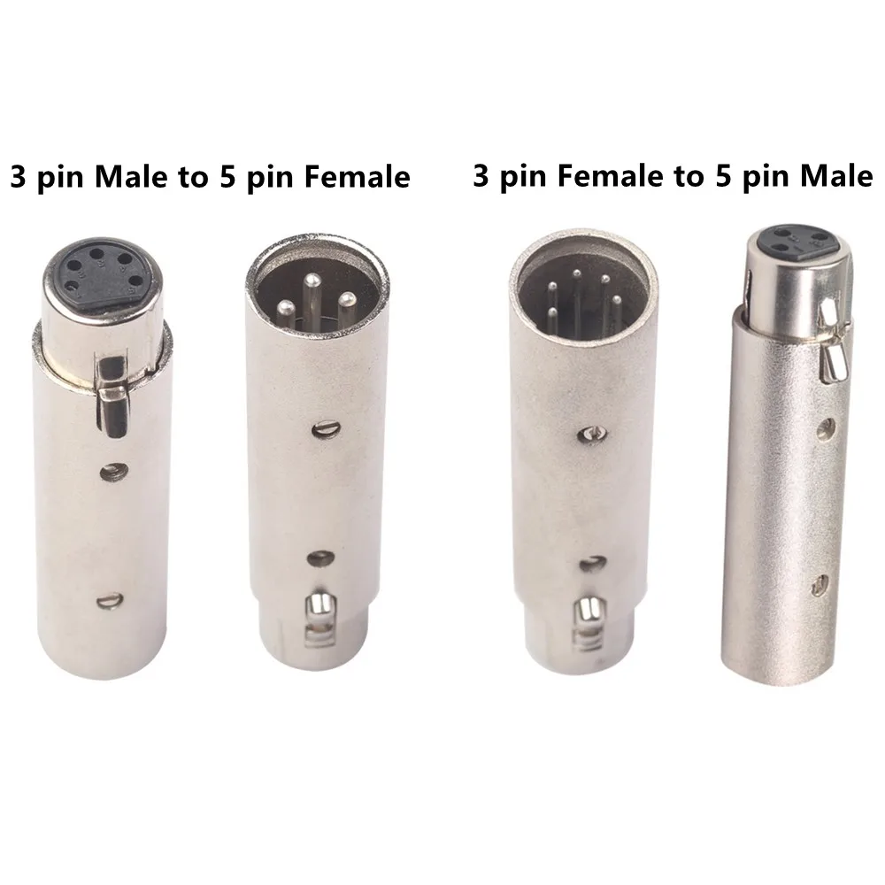 3Pin XLR To 5Pin DMX Metal Cased Converter Audio Lighting Adapter 3 Pin Male To 5 Pin Female 3 Pin Female To 5 Pin Male Connect