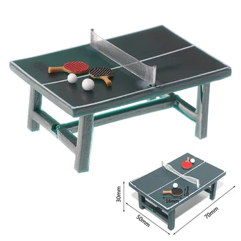 1/12 Dollhouse Table Tennis Ball Mini Ping Pong Table With Balls Rackets Doll House Decoration 1