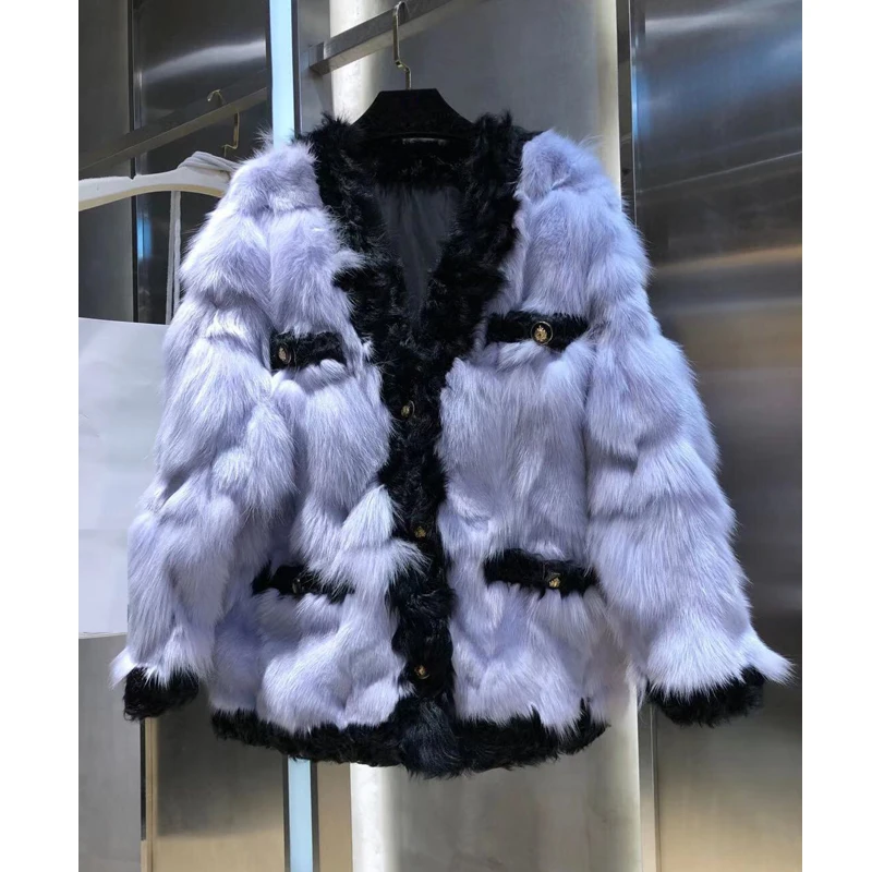 11.8 Winter Fashion New Import for fur patchwork Lamb fur coat