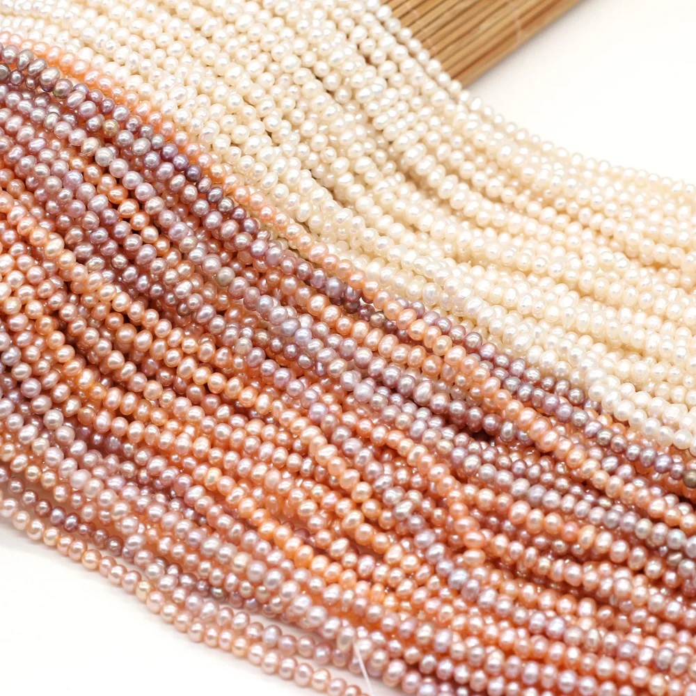 Natural Freshwater Pearl Potato Shape Making Necklaces Bracelets Earrings for DIY White Orange  Purple Length 38CM Beads 3-3.5mm
