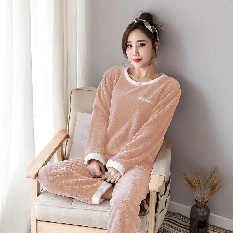 

G1246 2019 new autumn winter women fashion thickened thermal set casual wear warm home pajamas cheap wholesale