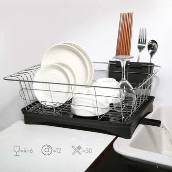 

Stainless Steel Dish Drainer Drying Rack with Removable Rustproof Bowl Cup Plate Utensil Holder for Kitchen Counter Storage Rack