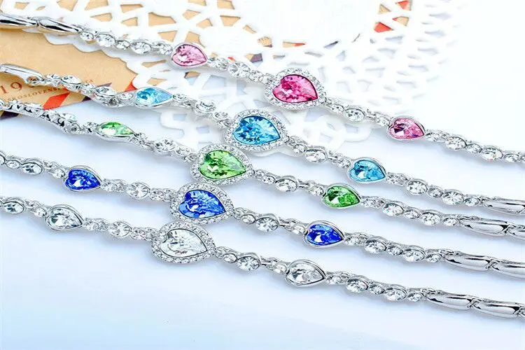 Voor Nieuwe Ketting armbenen& Браслеты Серебристые Kleur Blauw Hartvormige Zirkoon Ingelegd горный хрусталь Vorm повязки дропшиппинг