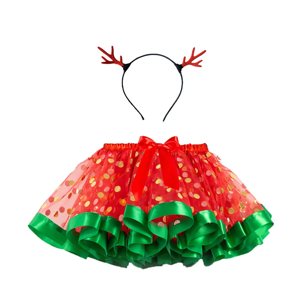 Fashion Xmas Kids Baby Girls Skirts Tutu Christmas Party Dance Ballet Printed Toddler Costume Tutu Skirt+Deer Hairband Set